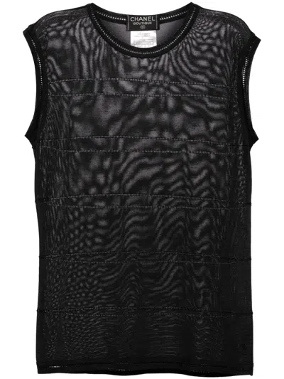 Pre-owned Chanel 1997 Striped Knitted Top In Black
