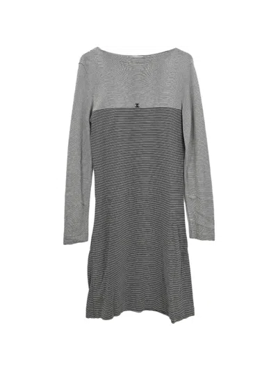 Pre-owned Chanel 1997 Striped Long-sleeve Dress In White