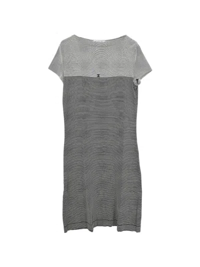 Pre-owned Chanel 1997 Striped Short-sleeve Midi Dress In Black