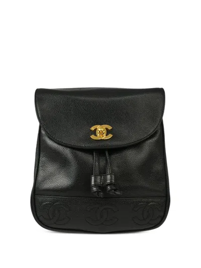 Pre-owned Chanel 1997 Triple Cc Backpack In Black
