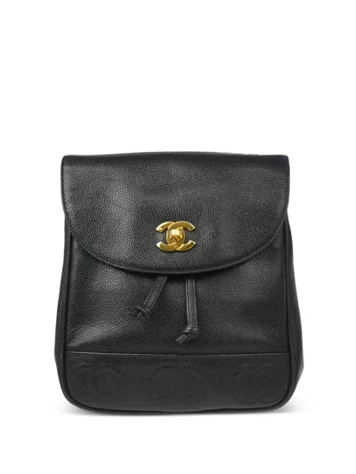 Pre-owned Chanel 1997 Triple Cc Backpack In Black
