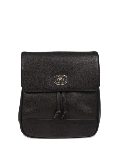 Pre-owned Chanel 1997 Triple Cc Backpack In Black