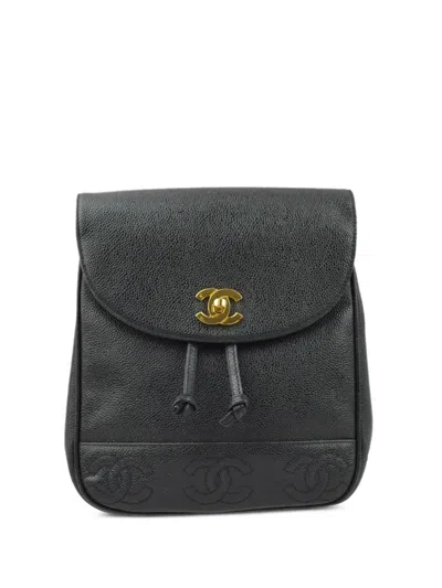Pre-owned Chanel 1997 Triple Cc Backpack In Black