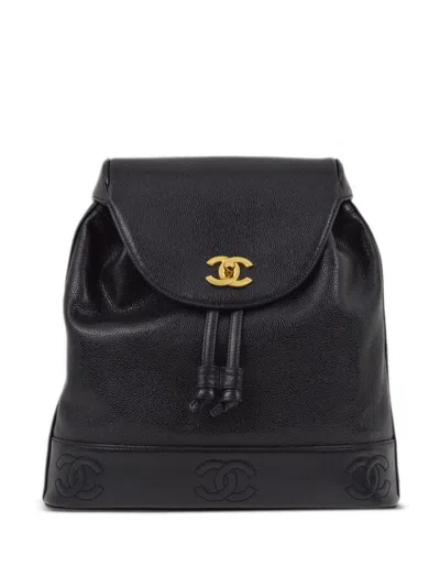 Pre-owned Chanel 1997 Triple Cc Backpack In Black