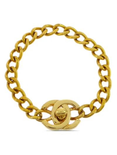 Pre-owned Chanel 1997 Turnlock Bracelet In Gold