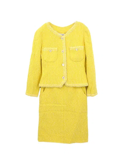 Pre-owned Chanel 1997 Tweed Jacket And Skirt Suit In Yellow
