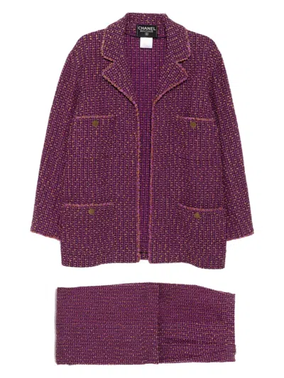 Pre-owned Chanel 1997 Tweed Suit In Purple