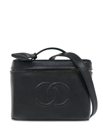 Pre-owned Chanel 1997 Vanity Case Interlocking Cc Leather Tote Bag In Black