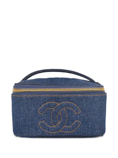 Pre-owned Chanel 1997 Vanity Denim Top-handle Handbag In Blue