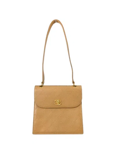 Chanel 1997-1999 Caviar Leather Cc Turn-lock Shoulder Bag In Brown