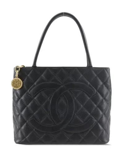 Pre-owned Chanel 1997-1999 Caviar Medallion Tote Bag In Black