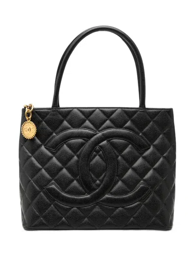 Pre-owned Chanel 1997-1999 Caviar Medallion Tote Bag In Black