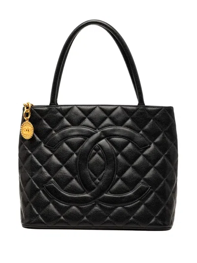 Pre-owned Chanel 1997-1999 Caviar Medallion Tote Bag In Black
