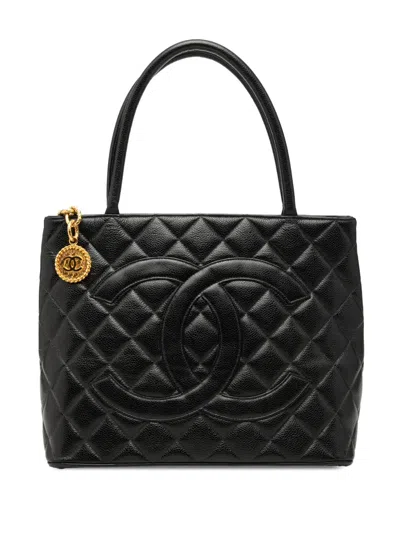 Pre-owned Chanel 1997-1999 Caviar Medallion Tote Bag In Black