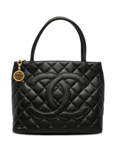 Pre-owned Chanel 1997-1999 Caviar Medallion Tote Bag In Black