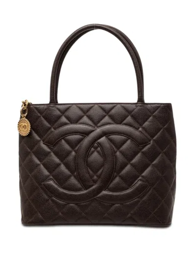 Pre-owned Chanel 1997-1999 Caviar Medallion Tote Bag In Brown
