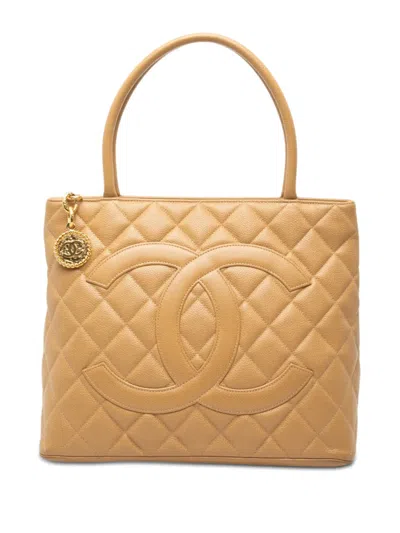 Pre-owned Chanel 1997-1999 Caviar Medallion Tote Bag In Neutral