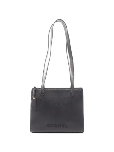 Pre-owned Chanel 1997-1999 Caviar Skin Logo Tote Bag In Black