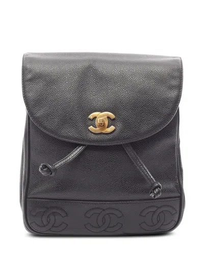 Pre-owned Chanel 1997-1999 Caviar Triple Cc Backpack In Black