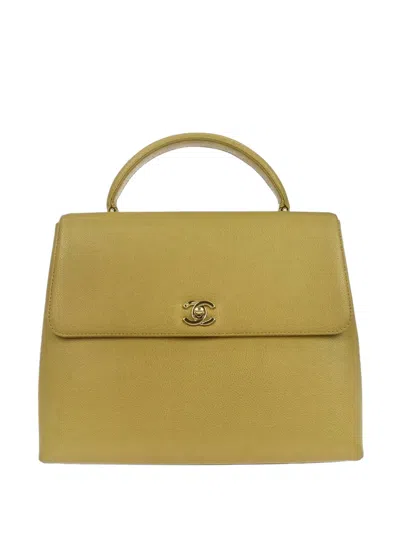Pre-owned Chanel 1997-1999 Caviar-leather Cc Turn-lock Tote Bag In Yellow