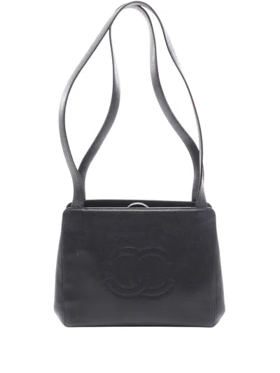 Pre-owned Chanel 1997-1999 Cc Calfskin Frame Handbag In Black