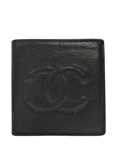 Pre-owned Chanel 1997-1999 Cc Caviar Bifold Wallet In Black
