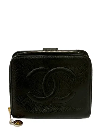 Pre-owned Chanel 1997-1999 Cc Caviar Bifold Wallet Small Wallets In Black