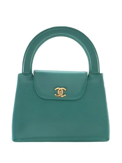 Pre-owned Chanel 1997-1999 Cc Caviar Kelly Top Handle Flap Handbag In Green