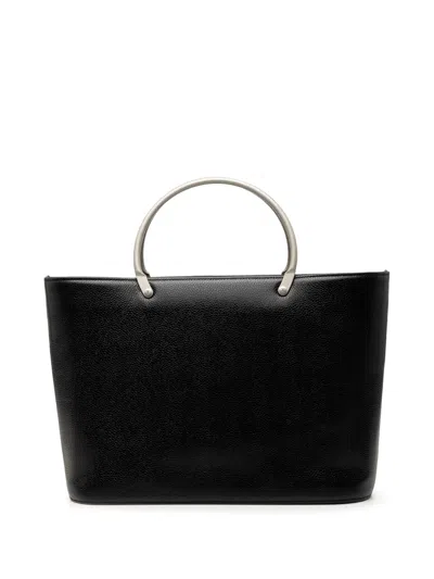 Pre-owned Chanel 1997-1999 Cc Caviar Metal Top Handle Tote Bag In Black