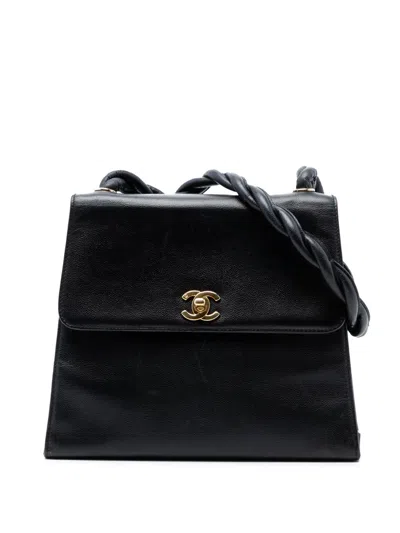 Pre-owned Chanel 1997-1999 Cc Caviar Twisted Strap Shoulder Bag In Black
