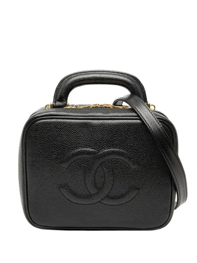Pre-owned Chanel 1997-1999 Cc Caviar Vanity Case Satchel In Black