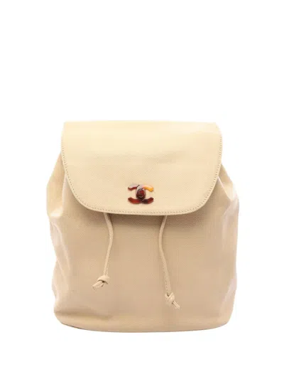 Pre-owned Chanel 1997-1999 Cc Grained Calfskin Backpack In Neutrals