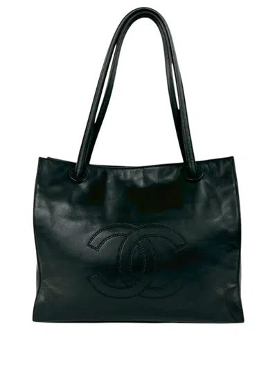 Pre-owned Chanel 1997-1999 Cc Lambskin Leather Tote Bag In Black
