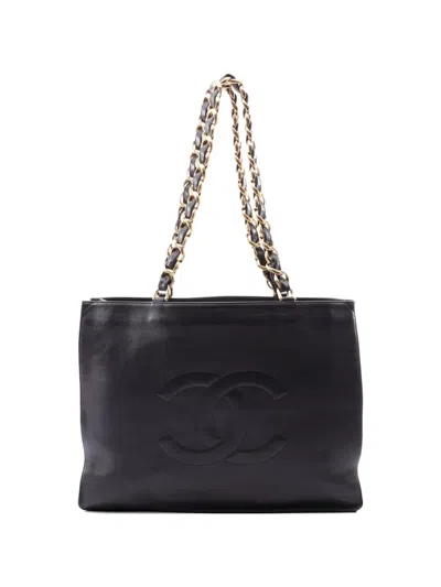 Pre-owned Chanel 1997-1999 Cc Logo Chain-link Tote Bag In Black