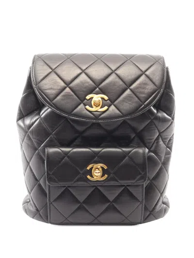 Pre-owned Chanel 1997-1999 Cc Quilted Lambskin Backpack In Black