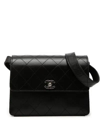 Pre-owned Chanel 1997-1999 Cc Quilted Lambskin Flap Shoulder Bag In Black