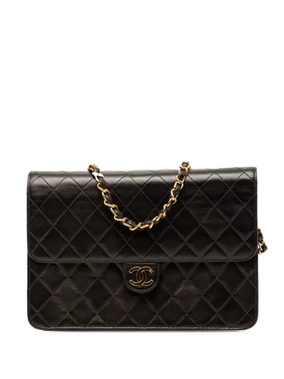 Pre-owned Chanel 1997-1999 Cc Quilted Lambskin Single Flap Crossbody Bag In Black