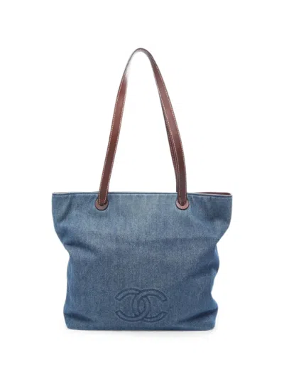 Pre-owned Chanel 1997-1999 Coco Mark Cc Logo Tote Bag In Blue