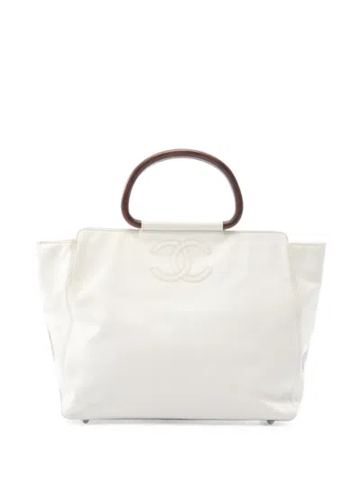 Chanel 1997-1999 Coco Mark Wood-style Handle Handbag In White