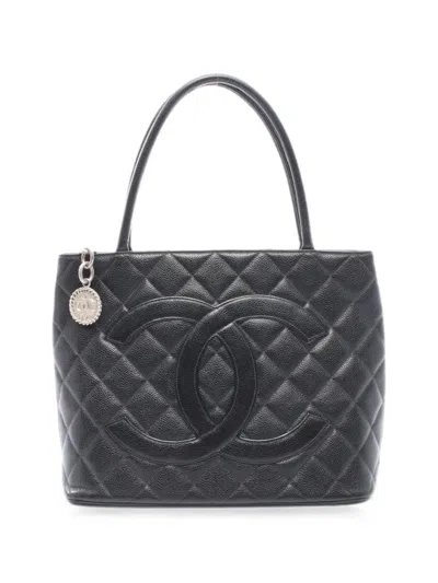 Pre-owned Chanel 1997-1999 Diamond-quilted Caviar Tote Bag In Black