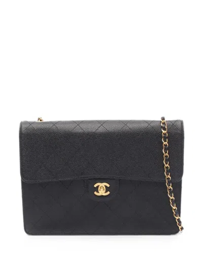Pre-owned Chanel 1997-1999 Jumbo Classic Flap Shoulder Bag In Black