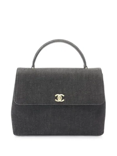 Pre-owned Chanel 1997-1999 Kelly Denim Tote Bag In Black