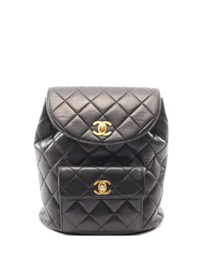 Pre-owned Chanel 1997-1999 Matelassé Lambskin Backpack In Black