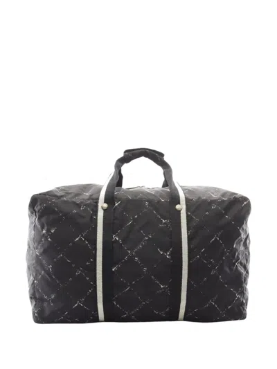 Pre-owned Chanel 1997-1999 Old Line Nylon Travel Bag In Black