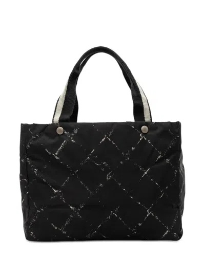 Pre-owned Chanel 1997-1999 Old Travel Line Nylon Tote Bag In Black
