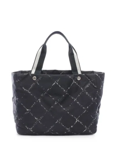 Pre-owned Chanel 1997-1999 Old Travel Line Tote Bag In Black