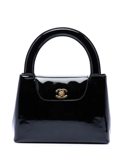 Pre-owned Chanel 1997-1999 Patent Kelly Top Handle Flap Handbag In Black
