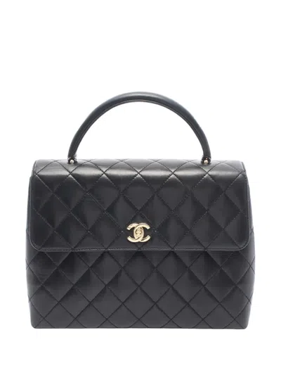 Pre-owned Chanel 1997-1999 Quilted Lambskin Kelly Top Handle Bag Handbag In Black