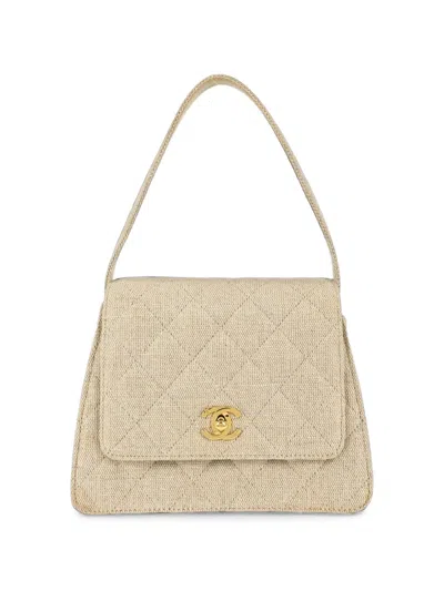 Chanel 1997-1999 Quilted Linen Shoulder Bag In Blue