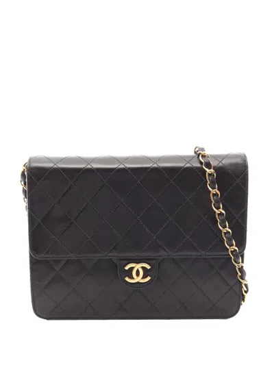 Pre-owned Chanel 1997-1999 Small Cc Quilted Lambskin Single Flap Crossbody Bag In Black
